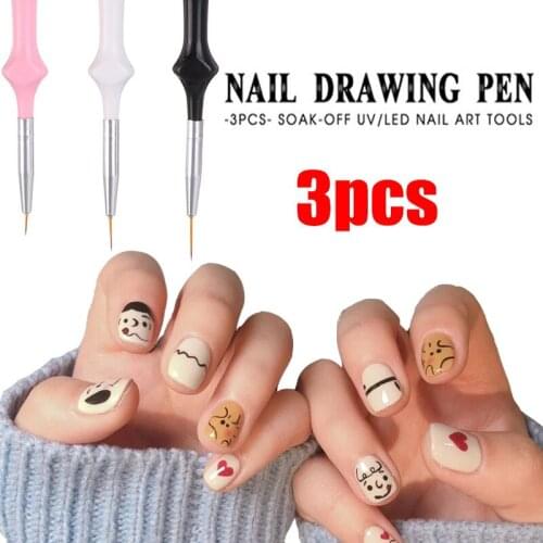 Nail Art Acrylic Painting Pen Brush Set UV Gel DIY Drawing Gradient Flowers Grid Stripe Line Brush Nail Design Tools 3pcs/set