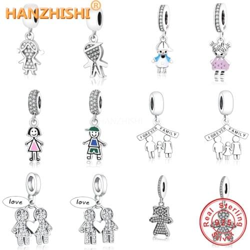 2021 New Collection 925 Sterling Silver Cute Boy Girl Dangle Charm Beads Fit Original Pandora Charm Bracelet DIY Jewelry Making
