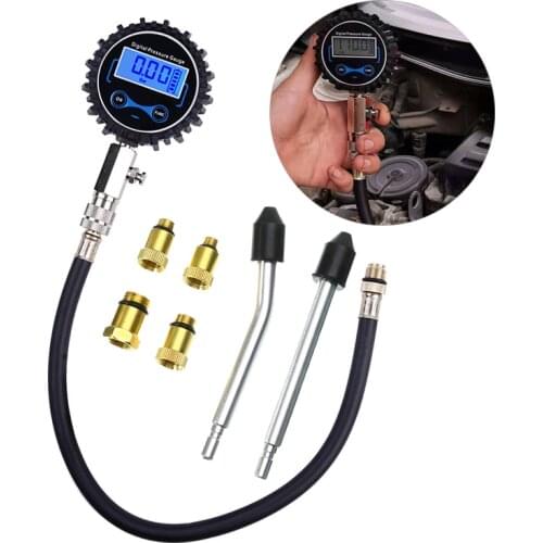 New Compression Tester Pressure Gauge Tester Kit Motor Auto Petrol Gas Engine Cylinder Motorcycle Pressure Gauge with Adapter
