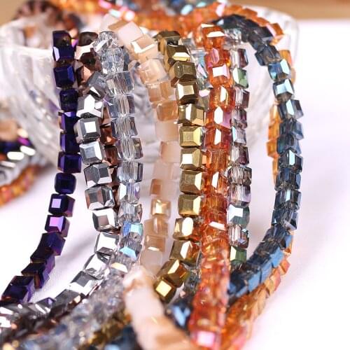 Wholesale Facted Glass Square 4 6 8 10mm AB Crystal Cube Plated Craft For Jewelry Making DIY Charm Bracelet Necklace Accessories