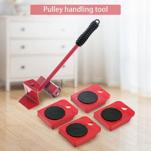 5 In 1 4 Mover Roller + 1 Wheel Bar Moving Heavy Object Handling Tools Portable Furniture Lifter Transport Household Hand Set