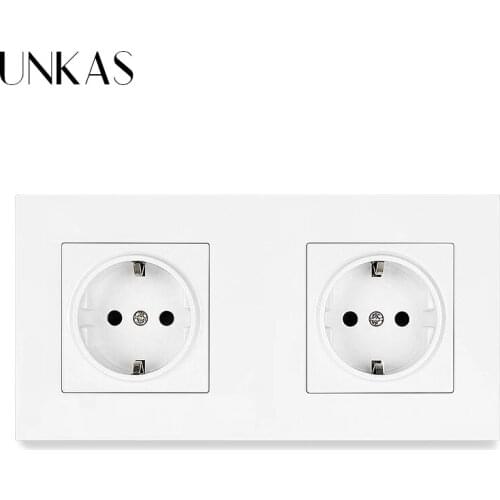 UNKAS PC Plastic Panel EU Standard 16A Electrical Wall Power Socket 172mm * 86mm 2 Gang Outlet