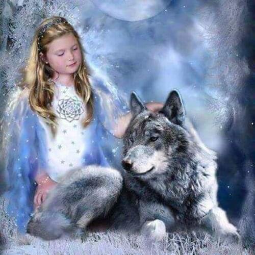 100% Full 5D Diy Daimond Painting Cross-stitch Angel And Wolf 3D Diamond Painting Square/Round Rhinestones Paintings Embroidery