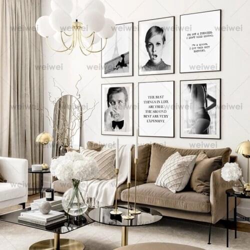 Roger Moore Smoking Twiggy Canvas Painting Sexy Model Vintage Poster Art Print Black White Photography Wall Picture Home Decor