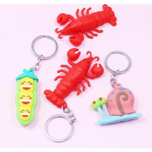 Silicone Snail Crayfish Caterpillar Keychain Cute Cartoon Anime Silicone Keyring Women Gift Girl Bag Key Charm