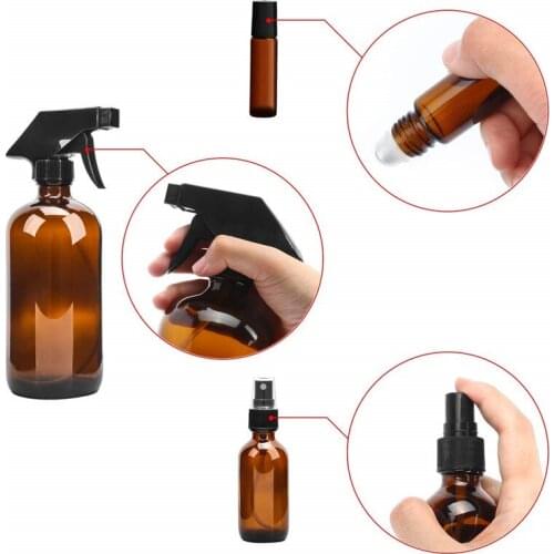 Glass Spray Bottle, Amber Glass Spray Bottles Set Refillable Container for Essential Oils, Cleaning Products, or Aromatherapy