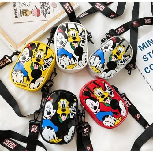 Disney Mickey Minnie Print Cute Cartoon Childrens Bag PU Shoulder Messenger Bag Boys And Girls Coin Purse Accessory Bag