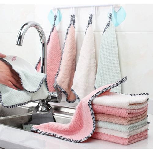 1-10PCs Pure color thickened Microfiber hundred clean cloth deinationl kitchen cleaning cloth home soft dish washing cloth