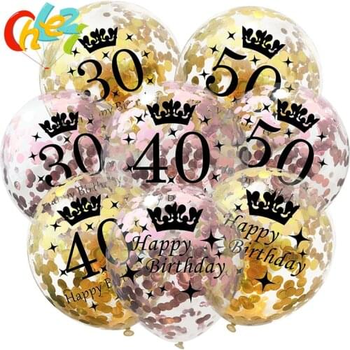 5pcs 12 Inch Confetti Balloons Latex Gold Black Birthday Balloons 18 21 30 40 50 Years Old Anniversary Wedding Party Decoration