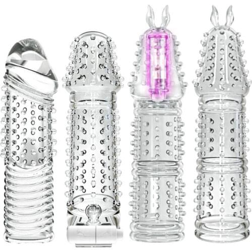 Yeain 4 Types Reusable Crystal Delay Condoms Vibrating Penis Sleeve Dotted Condom Cock Extender Vibration Ring Sex Toy For Men