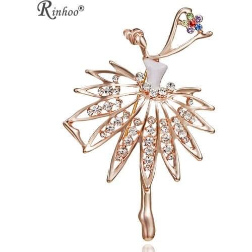 RINHOO Dancer Beautiful Girls Fashion Charming Princess Ballerina Brooch Crystal Rhinestone Brooches Pins Dress Decoration