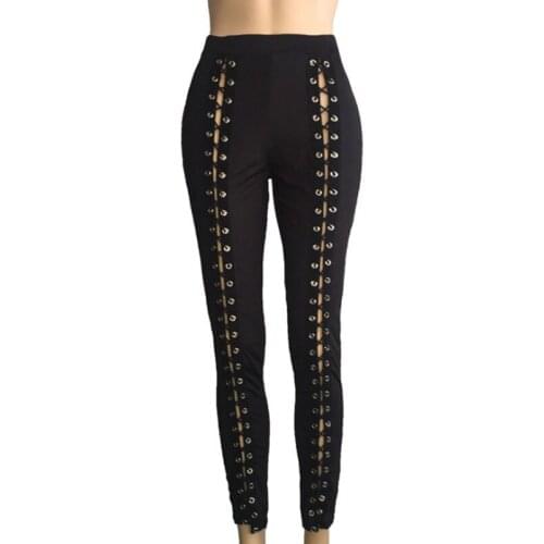 Women Fashion Pants Solid Olor Skinny Pencil Pants Pleat Tight High Waist Strappy Zipper Long panties