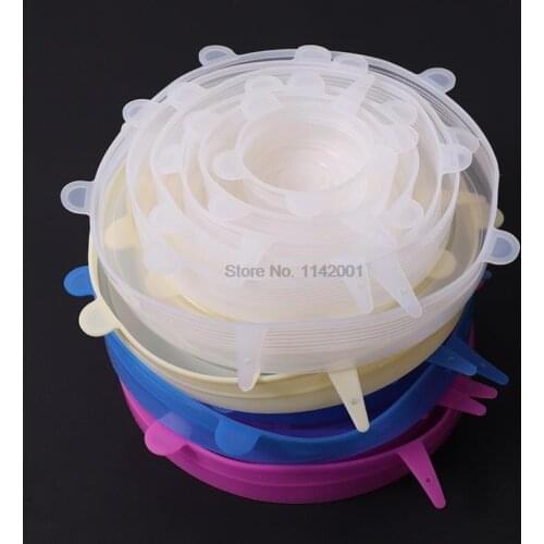200sets 6pcs Reusable silicon stretch lids universal lid Silicone food wrap bowl pot lid silicone cover Kitchen Stoppers hot