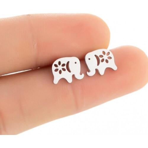 2020 New Cute Stainless Steel Elephant Stud Earrings For Women Men Animal Jewelry Valentines Day Ear Accessory Gift Wholesale