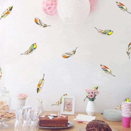 30pcs/set Creative Colored Feather Wall Sticker for Living Room Bedroom Background Decoration Decals Art Stickers Home Mural