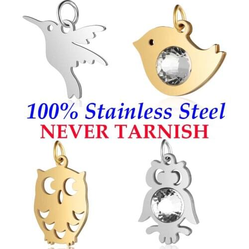 5 Pieces Humming Bird Night Owl Bird Charm Wholesale 100% Stainless Steel DIY Jewelry Charms High Polished Never Tarnish