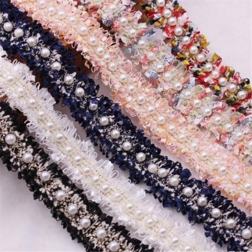 5Yards Pearl Beaded Embroidered Lace Trim Handmade Vintage Fold Ribbon Fabric DIY Costume Dress Hat Sewing Supplies Craft