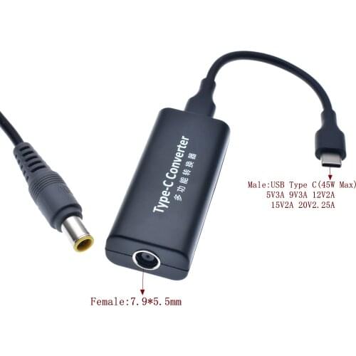 45W USB Type C Adapter Charger Converter Dc Power Jack Connector for Laptop Mobile Phones 7.9*5.5mm Female to USB Type C Adaptor