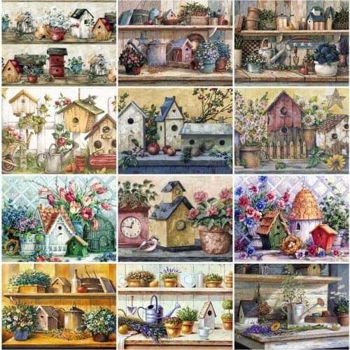 EverShine Diamond Painting House Mosaic Kits Diamond Embroidery Full Square Flower Cross Stitch Landscape Home Decor Wall Art