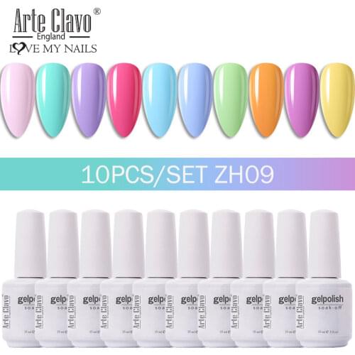 Arte Clavo 10pcs/Set 15ml Colors Nail Gel Polish Set Glitter Long Lasting Soak Off UV Hybrid Varnish Nail Lacquer Art Nail Kit