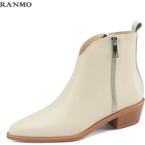 Genuine Leather Chelsea Ankle Boots Women Boot Pointed Toe Shoes Female Fashion Party High Heels Shoes Ladies 2021 Autumn Winter