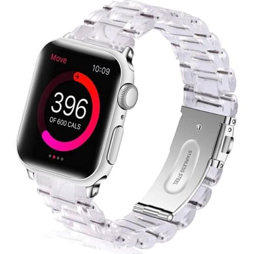 Link Bracelet for Apple Watch Band Series 5 4 44mm/40mm 3 38mm/42mm Clear Wristband with Stainless Steel Buckle for Iwatch strap