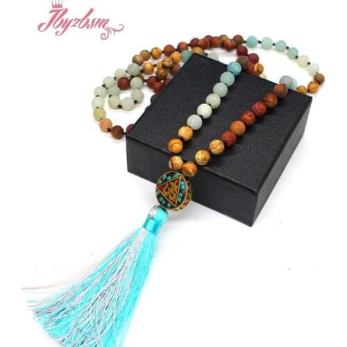 Natural Stone Beads 108 Beads Necklaces For Women Female Payer Regious Nepal Pendant Long Mala Necklace Jewelry 8mm Matte Beads