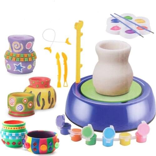 Mini Electric Pottery Wheel Machine Pottery Making Machine DIY Craft Ceramic Clay Pottery Kit With Pigment Clay Kids Toy