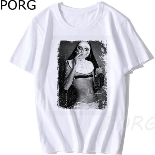 Nun Smoking Drinking Unisex T Shirt Funny Cool Punk Summer White Tshirt Summer Fashion Top Women Oversized T-shirt Drop Shipping