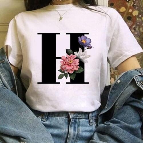 Tshirt women Summer 26 English Alphabet Print Harajuku O-Neck White Ladies T Shirt Fashion Graphic Female T-shirt woman tee tops