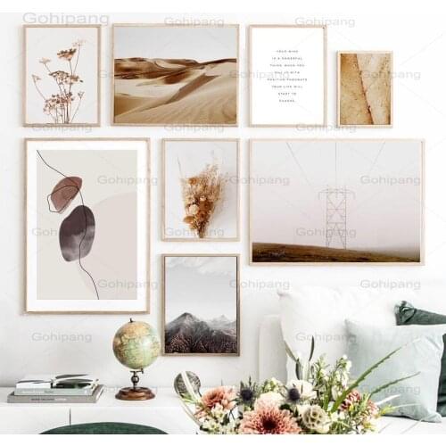 Canvas Painting Nordic Mountain Flower Leaf Dune Quote Wall Art Posters and Prints Landscape Wall Pictures for Living Room Decor