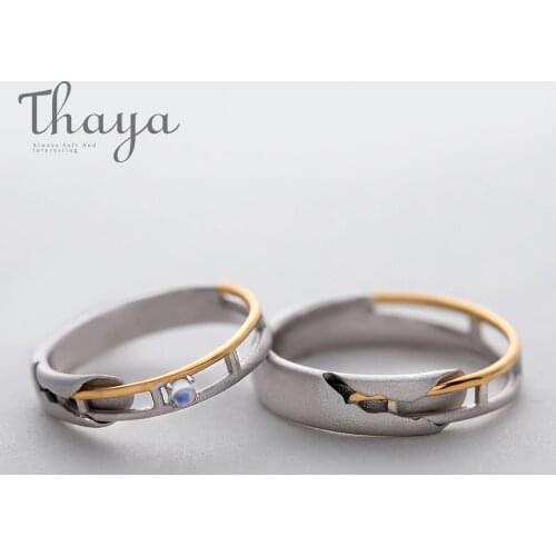 Thaya Train Rail Design Moonstone Lover Rings Gold and Hollow 925 Silver Eleglant Jewelry for Women Gemstone Sweet Gift