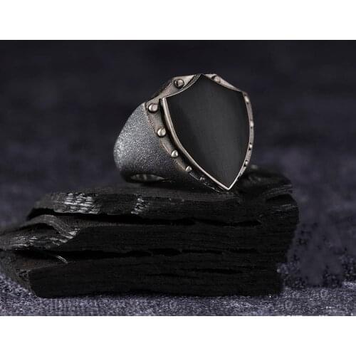Onyx 925 Silver Engraved Matte Special-Sanded MountTraditional Handmade Turkish Signet Ring Jewelry Gift for Women Men
