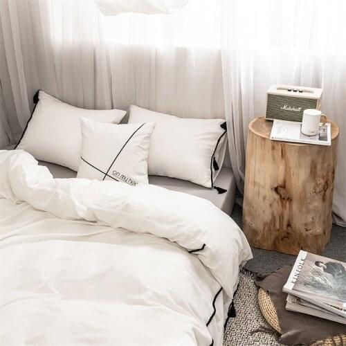 Nordic Solid Simple Pendants Tassels Bedding Set Twin Queen 200x230 Size Duvet Cover Set Bed Cover Bedclothes For Home
