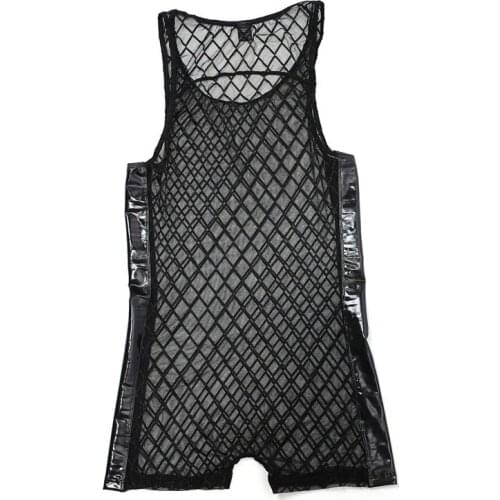 Mens Undershirts Mens Bodysuit Plaid Transparent Breathable Mesh O Neck Shirts Gay Male Exotic Tshirt Club Sleepwear Undershirt