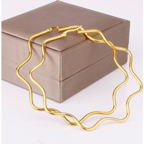 Stainless Steel Big Hoops Ear ring for Women Gold Color Flower Shape Round Simple Party Daily Ear Jewelry New Hot 2021 E0092