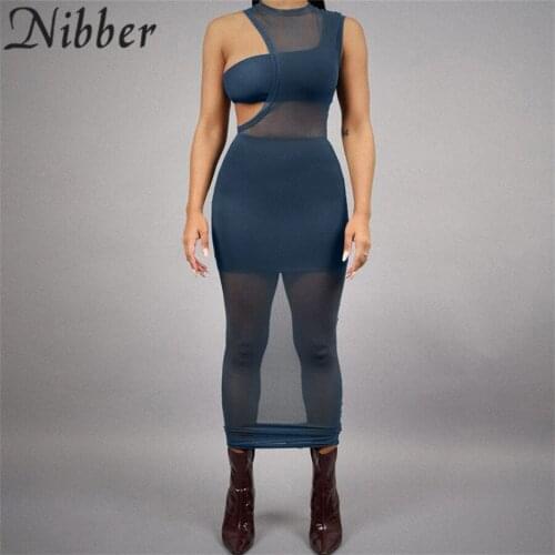 Nibber 2021 Sexy Sleeveless Mesh Patchwork Midi Dress 3 Pieces set Summer Women Fashion Streetwear Outfits Y2K Dresses Club Wear