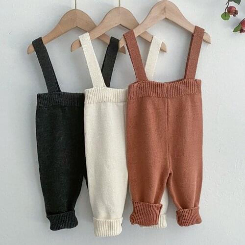 New 2021 Baby Boys Girls Overalls Pants Spring Children Kids Casual Pants Baby Boys Girls Clothing Pure Color Knit Braces Pants