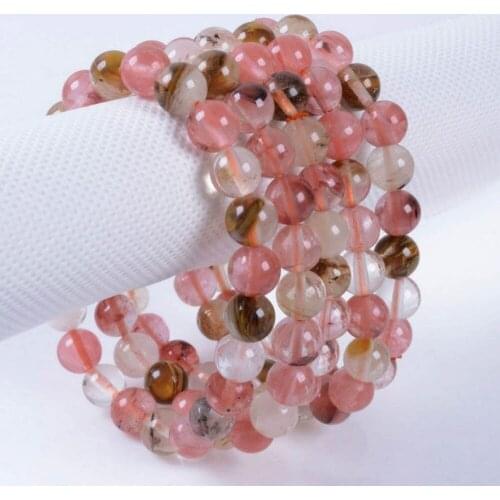 Wholesale 5PCS 8mm Fashion Volcano cherry quartz round beads stretchable bracelet 7.5"