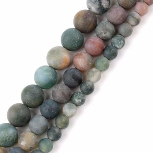 Wholesale Natural Round Dull Pilish India Agates Stone Loose Beads Fit Diy Bracelet Necklace Jewelry Making 6 8 10 12mm 15inch