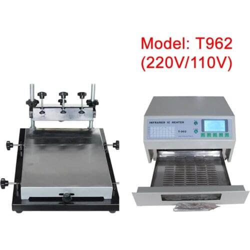 Micro processor controlled reflow-oven infrared IC heater sodring station with solder paste stencil Silkscreen printer for PCB