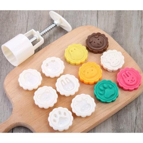 Plastic Mooncake Mold 50g Animal Stamp Biscuit Cookie Cutter Mould DIY Fondant Baking Tool for Mid-Autumn Festival