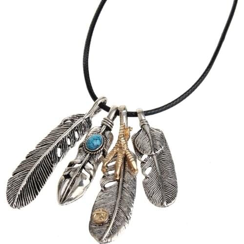 Braided Rope Chain Necklace Boho Leaves Feather Statement Necklace Jewelry