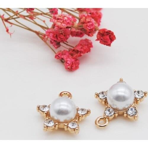 10pcs/lot 19*21.5MM Gold Color Rhinestone Imitation Pearl Stars Pendant Charms Zinc Alloy Charms for Jewelry Making