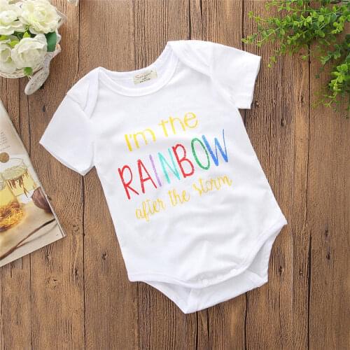 Pudcoco 0-18M Newborn Infant Clothing Lovely Baby Boys Girls Rainbow Bodysuit Summer Sleeve Summer Clothes Outfit 0-18M