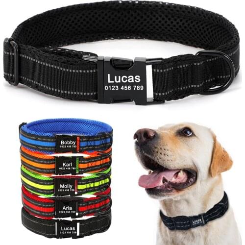 Adjustable Breathable Mesh Engraved Dog Collar Personalized Dog Collar Puppy Small Large Unisex Dog Collar Nylon Custom Tag