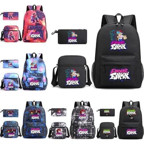 3Pcs Game Friday Night Funkin Backpack Cosplay Canvas children Kids Schoolbag Travel Bag Back To School Bookbag Usb Charging Bac
