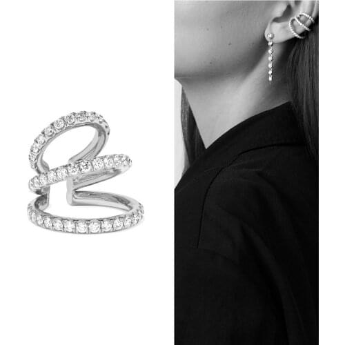 Clip On Earrings Triple line Gold silver color CZ Crystal Ear Cuff Pendientes De Clip Women Earrings Ear Wrap Earcuff Brincos