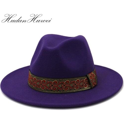 New Fashion Oversized Solid Woolen Jazz Fedora Hat Wide Brim for Winter Autumn Spring Gentlemen Elegant Ladies L XL Caps