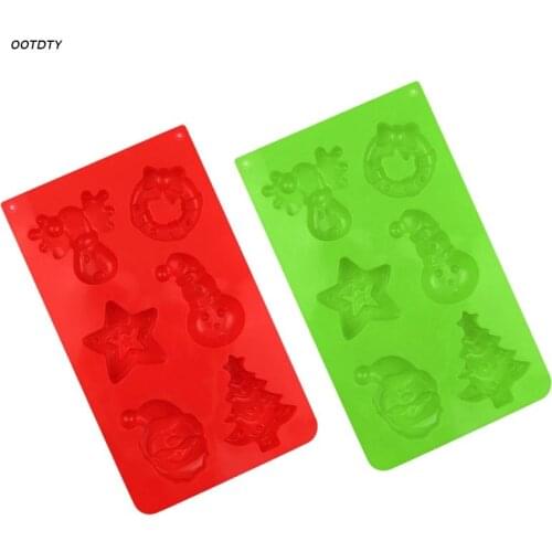 6 Cavities Christmas Wreath Elk Snowman Christmas Tree Star Silicone Cake Moulds